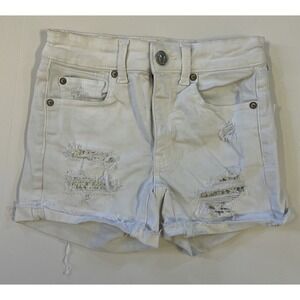 American Eagle White Wash Hi-Rise Shortie Women's Jean Shorts Size 00